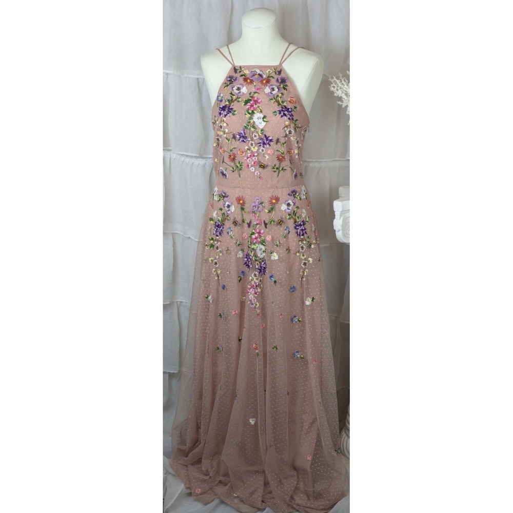 ASOS Dusty Rose Floral Sequin Halter Maxi Dress - Picture 5 of 14